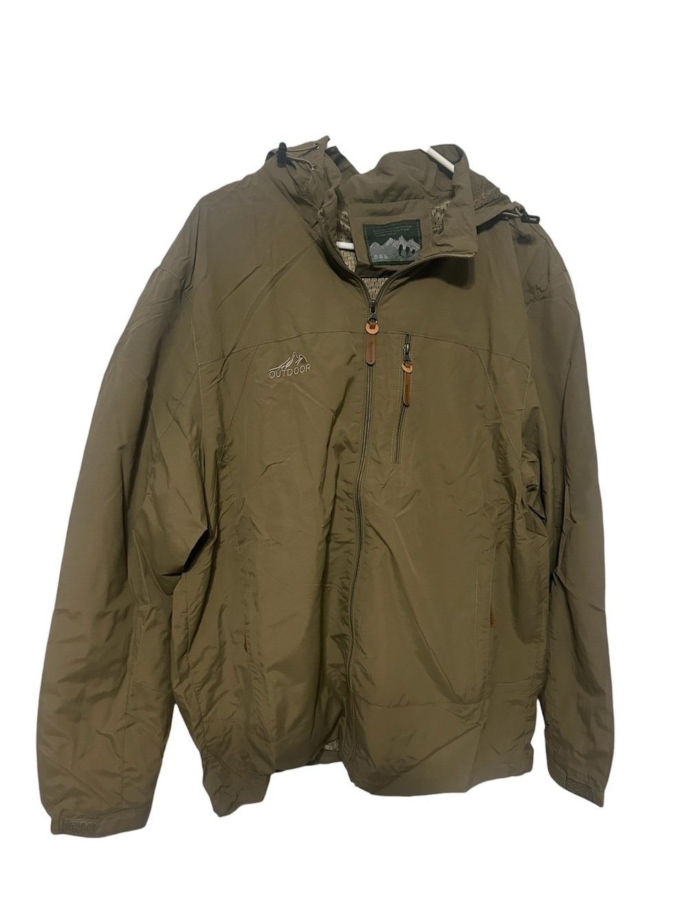 Men’s Outdoor Lightweight Hooded Windbreaker Jacket Olive Green Size 3XL